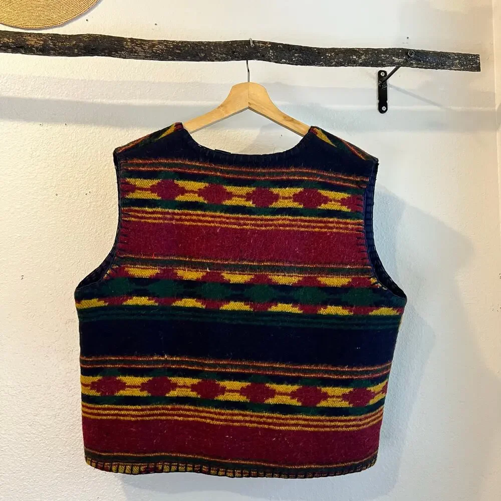 Substudio 90s Vintage Southwestern Wool Cotton Open Style Vest Boxy Size Large